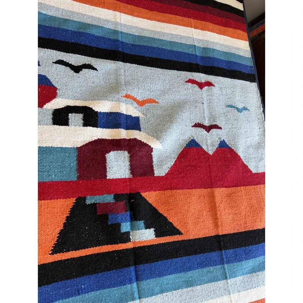 Vintage? Mexico Aztec Blanket Wall Hanging Wool? Cotton?